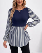 Willluxe® Long Sleeve Spliced Babydoll Top