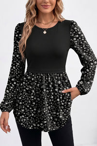 Willluxe® Long Sleeve Spliced Babydoll Top
