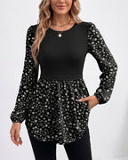 Willluxe® Long Sleeve Spliced Babydoll Top