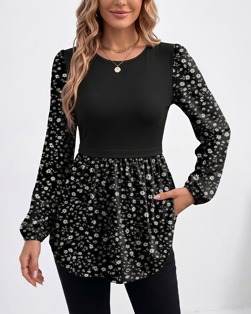 Willluxe® Long Sleeve Spliced Babydoll Top