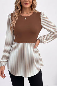 Willluxe® Long Sleeve Spliced Babydoll Top