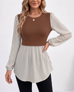 Willluxe® Long Sleeve Spliced Babydoll Top