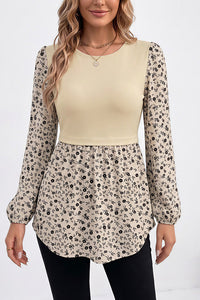 Willluxe® Long Sleeve Spliced Babydoll Top