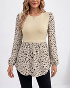 Willluxe® Long Sleeve Spliced Babydoll Top