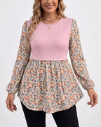 Willluxe® Long Sleeve Spliced Babydoll Top