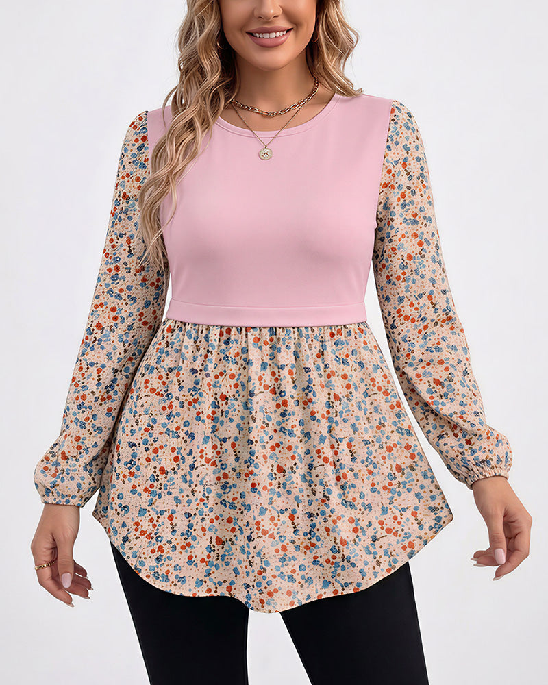 Willluxe® Long Sleeve Spliced Babydoll Top
