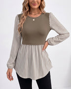 Willluxe® Long Sleeve Spliced Babydoll Top