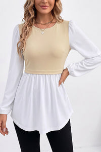 Willluxe® Long Sleeve Spliced Babydoll Top