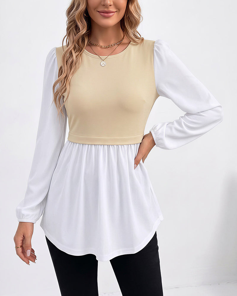 Willluxe® Long Sleeve Spliced Babydoll Top