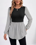 Willluxe® Long Sleeve Spliced Babydoll Top