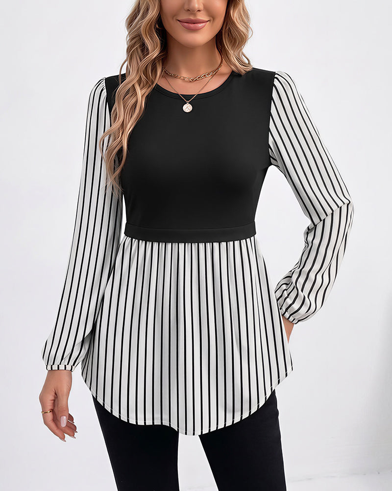 Willluxe® Long Sleeve Spliced Babydoll Top