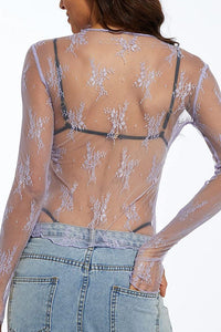 Willluxe® Sheer Floral Lace Long Sleeve Mesh Top Layering Undershirt