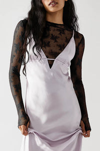 Willluxe® Sheer Floral Lace Long Sleeve Mesh Top Layering Undershirt