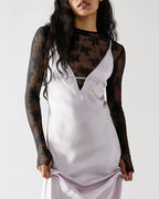 Willluxe® Sheer Floral Lace Long Sleeve Mesh Top Layering Undershirt