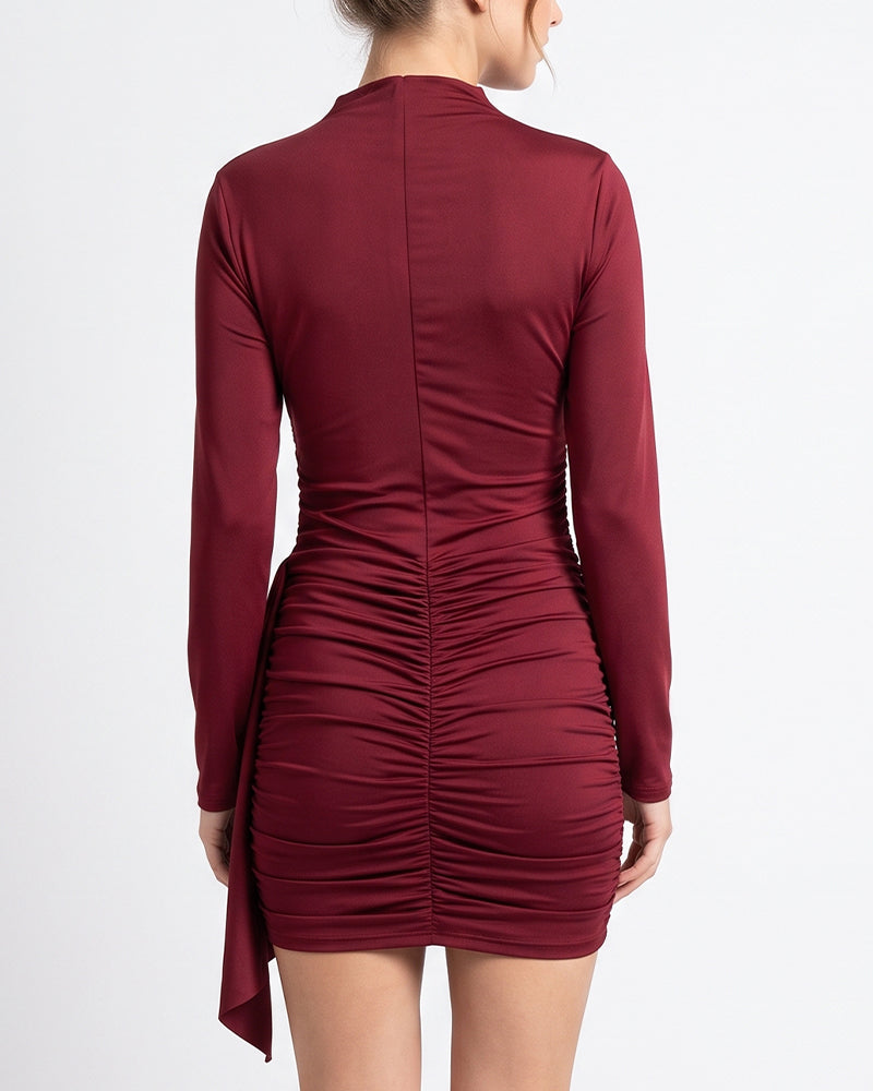 Willluxe® Ruched Long Sleeve Bodycon Mini Dress