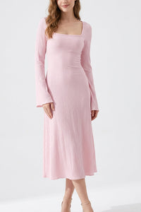 Willluxe® Square Neck Back Lace-Up Long Sleeve Maxi Dress