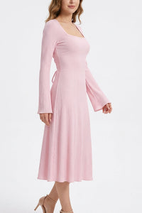 Willluxe® Square Neck Back Lace-Up Long Sleeve Maxi Dress