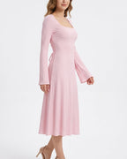 Willluxe® Square Neck Back Lace-Up Long Sleeve Maxi Dress