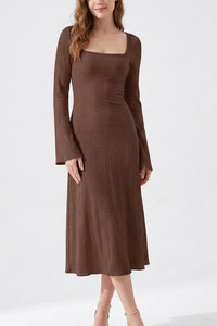 Willluxe® Square Neck Back Lace-Up Long Sleeve Maxi Dress