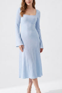 Willluxe® Square Neck Back Lace-Up Long Sleeve Maxi Dress