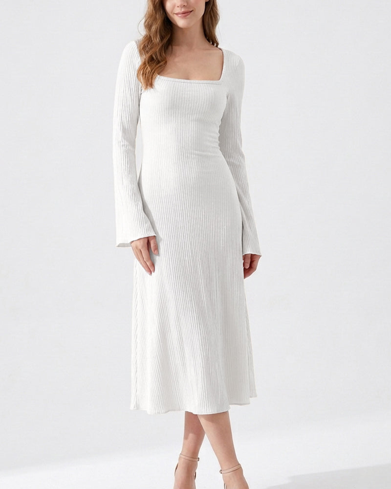 Willluxe® Square Neck Back Lace-Up Long Sleeve Maxi Dress