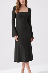 Willluxe® Square Neck Back Lace-Up Long Sleeve Maxi Dress