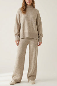 Willluxe® Oversized Turtleneck Knit Sweater & Wide-Leg Pants Set