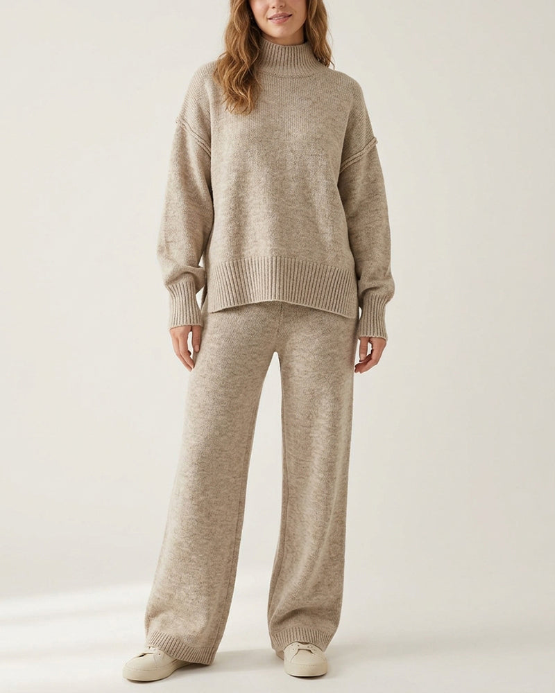 Willluxe® Oversized Turtleneck Knit Sweater & Wide-Leg Pants Set