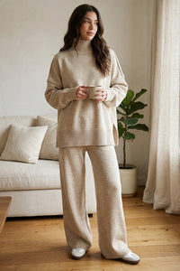 Willluxe® Oversized Turtleneck Knit Sweater & Wide-Leg Pants Set