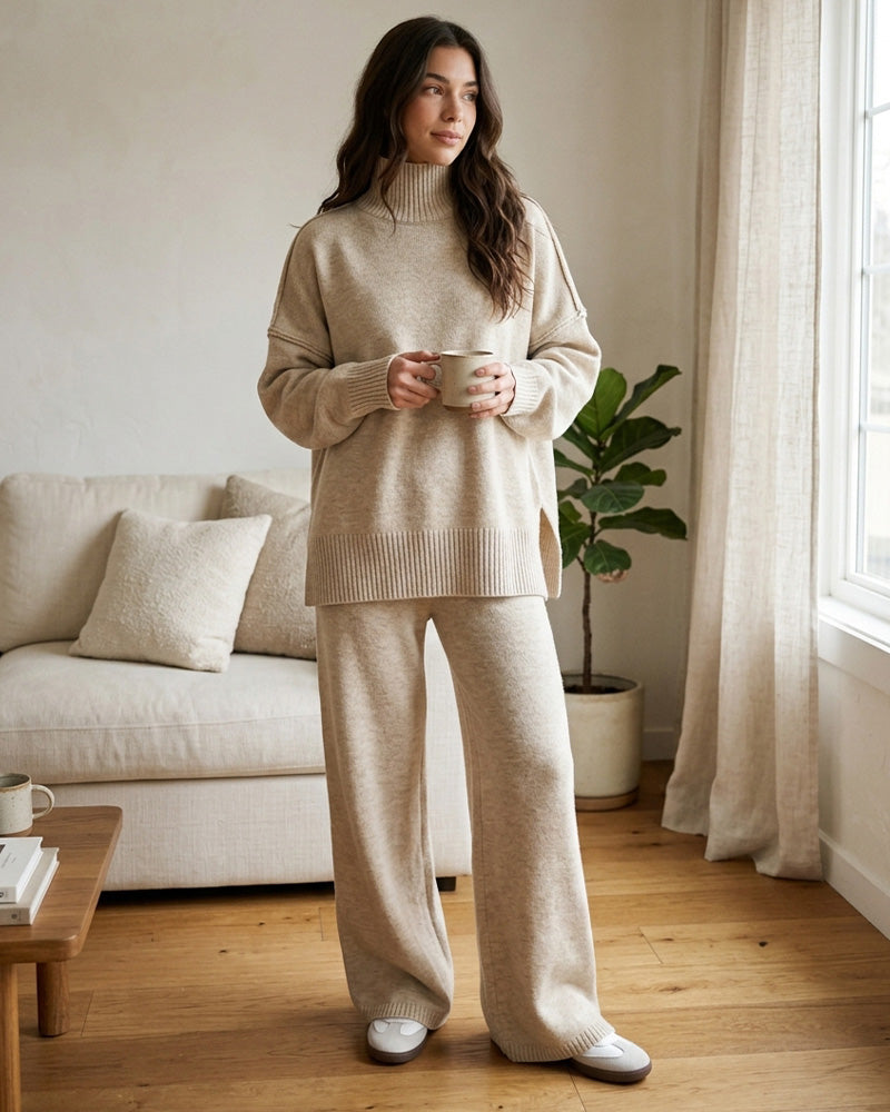 Willluxe® Oversized Turtleneck Knit Sweater & Wide-Leg Pants Set