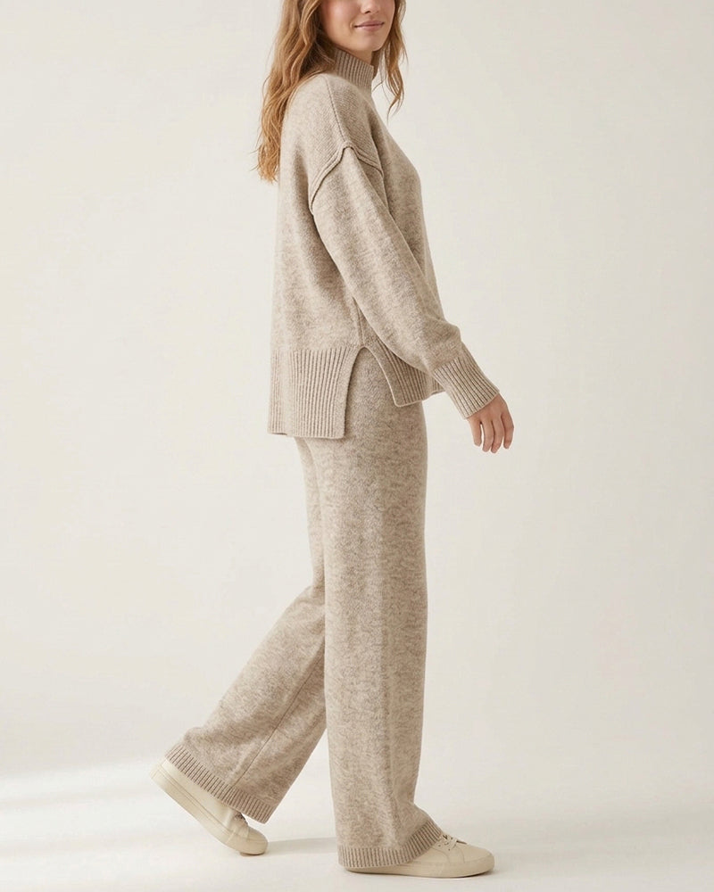 Willluxe® Oversized Turtleneck Knit Sweater & Wide-Leg Pants Set