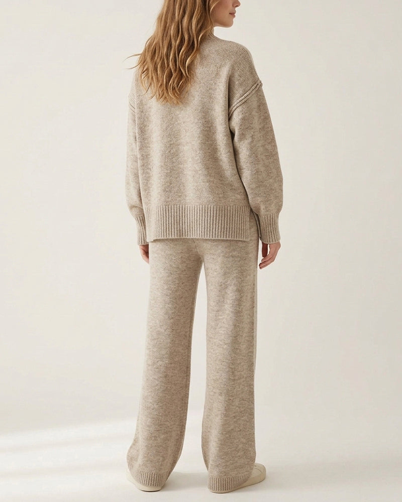 Willluxe® Oversized Turtleneck Knit Sweater & Wide-Leg Pants Set