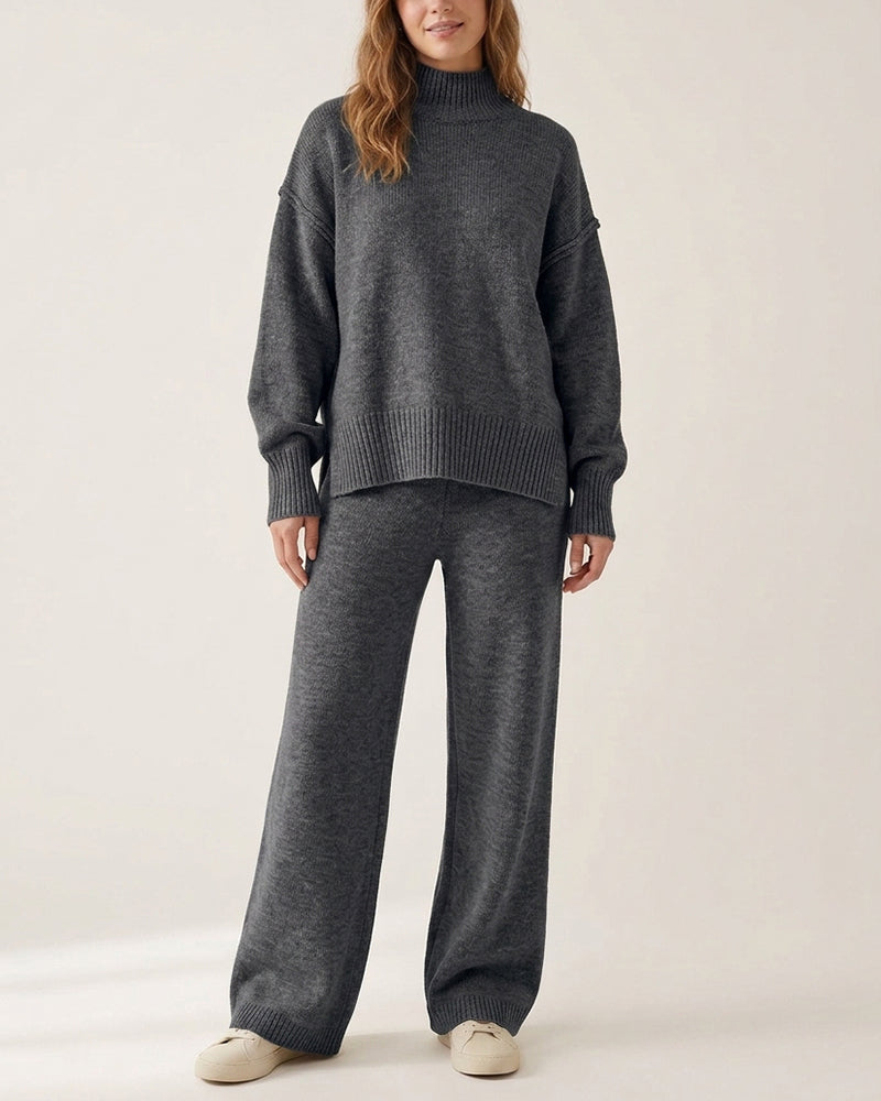 Willluxe® Oversized Turtleneck Knit Sweater & Wide-Leg Pants Set