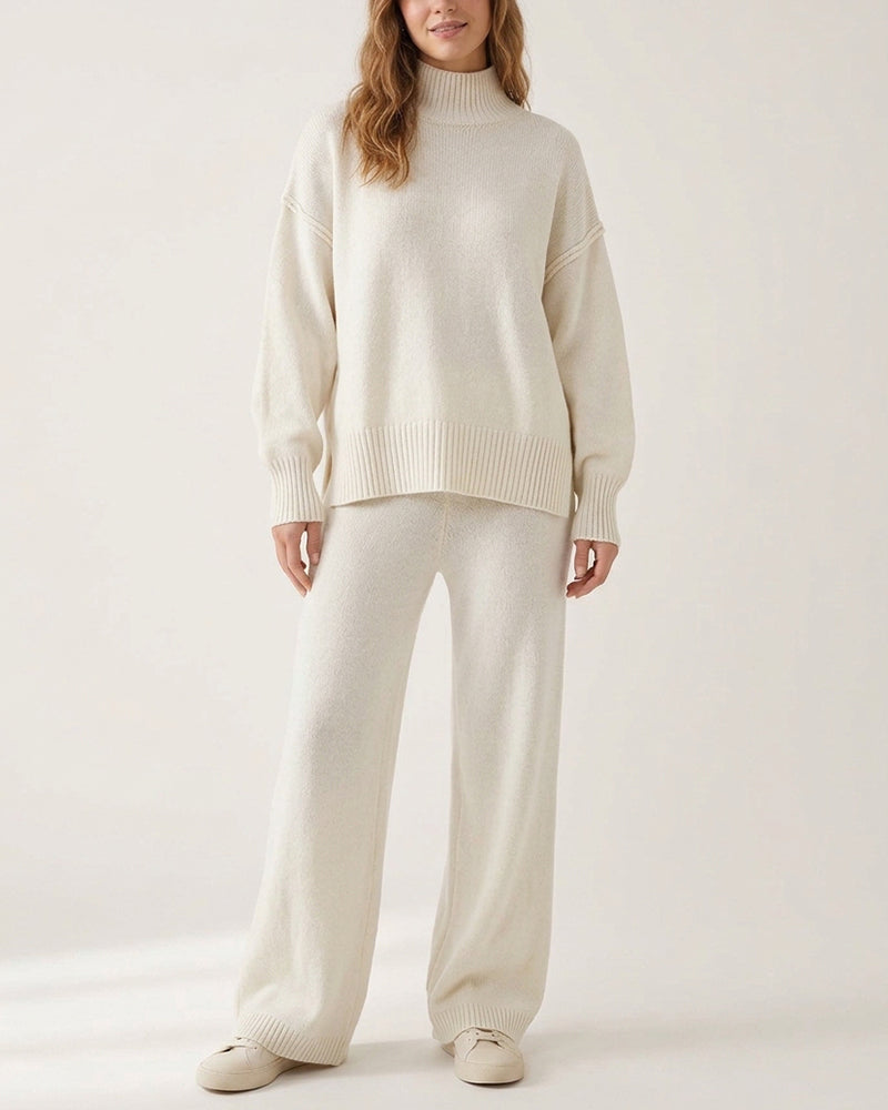 Willluxe® Oversized Turtleneck Knit Sweater & Wide-Leg Pants Set