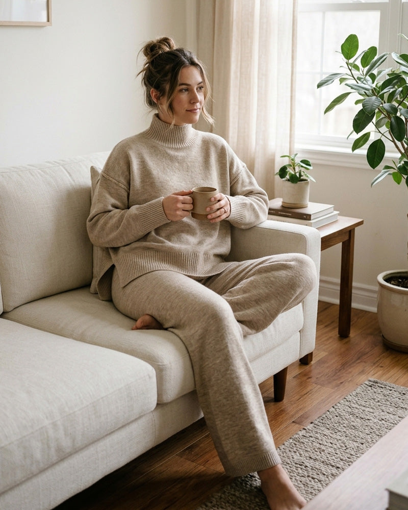 Willluxe® Oversized Turtleneck Knit Sweater & Wide-Leg Pants Set