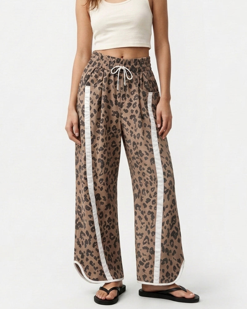Willluxe® High-Waisted Drawstring Wide Leg Pants with Side Stripes