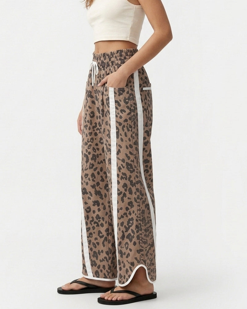 Willluxe® High-Waisted Drawstring Wide Leg Pants with Side Stripes