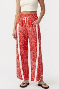 Willluxe® High-Waisted Drawstring Wide Leg Pants with Side Stripes