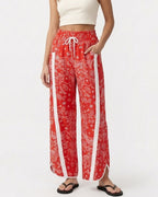 Willluxe® High-Waisted Drawstring Wide Leg Pants with Side Stripes
