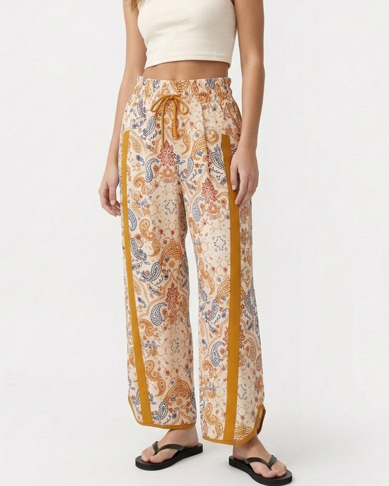 Willluxe® High-Waisted Drawstring Wide Leg Pants with Side Stripes