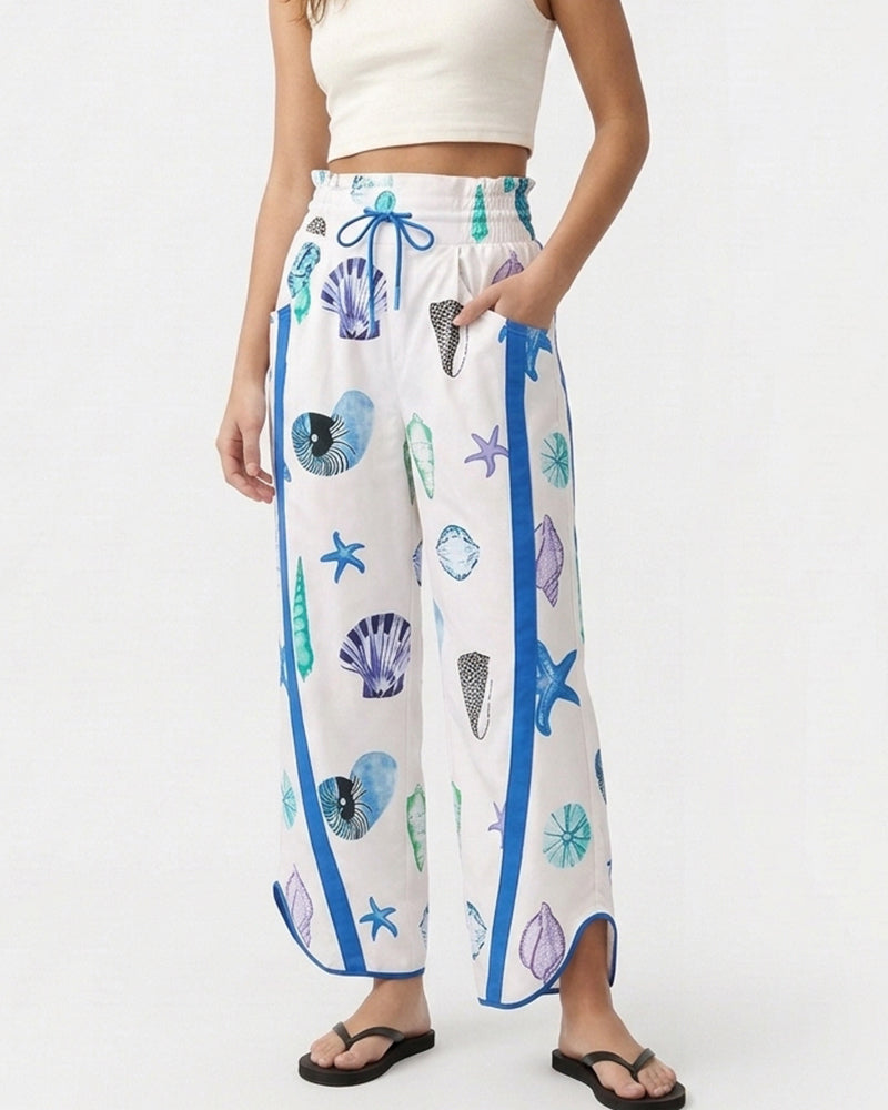 Willluxe® High-Waisted Drawstring Wide Leg Pants with Side Stripes