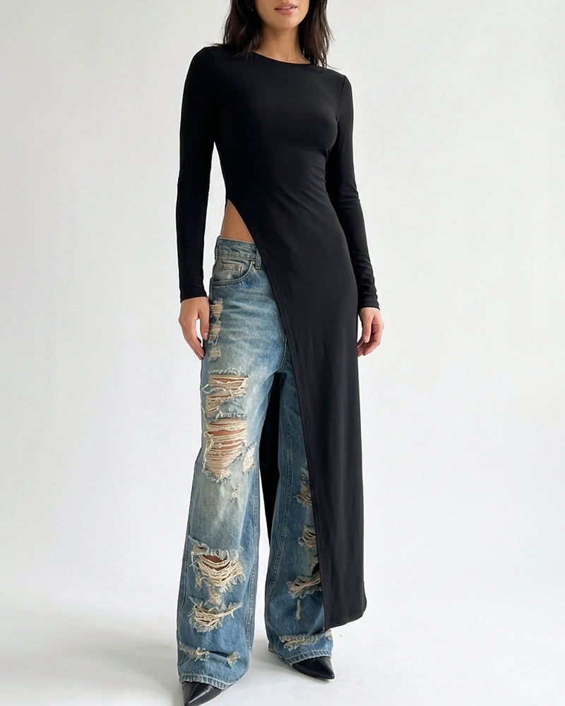 Willluxe® Asymmetrical High-Slit Long Top