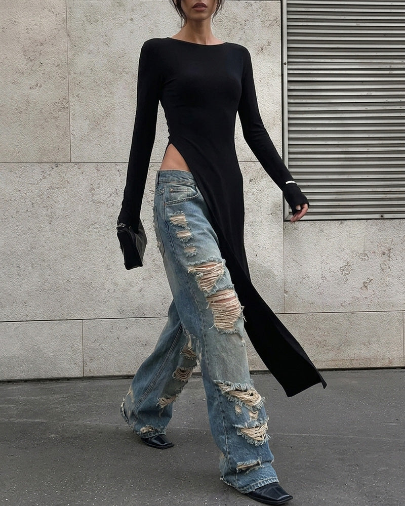 Willluxe® Asymmetrical High-Slit Long Top