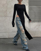 Willluxe® Asymmetrical High-Slit Long Top