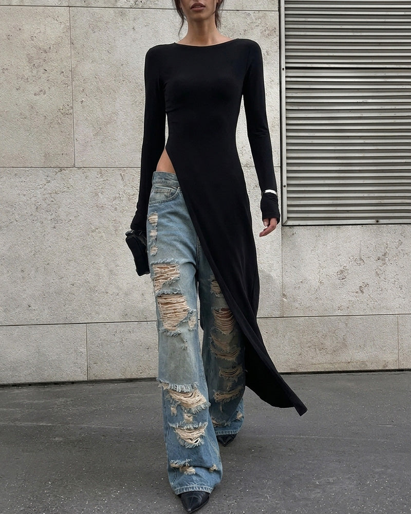 Willluxe® Asymmetrical High-Slit Long Top