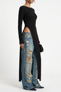 Willluxe® Asymmetrical High-Slit Long Top