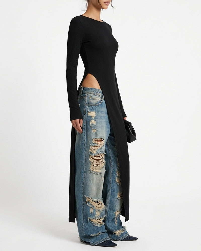 Willluxe® Asymmetrical High-Slit Long Top