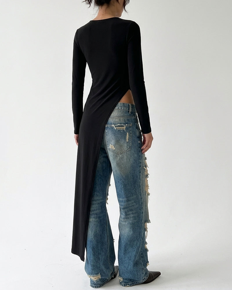 Willluxe® Asymmetrical High-Slit Long Top