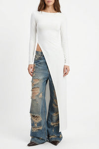 Willluxe® Asymmetrical High-Slit Long Top