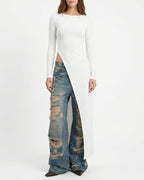 Willluxe® Asymmetrical High-Slit Long Top